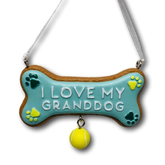 Hallmark Christmas Tree Ornament Pet I Love my Granddog Bone Tennis Ball - Picture 1 of 2